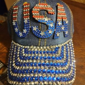 New Blue Jean Rhinestone USA baseball cap